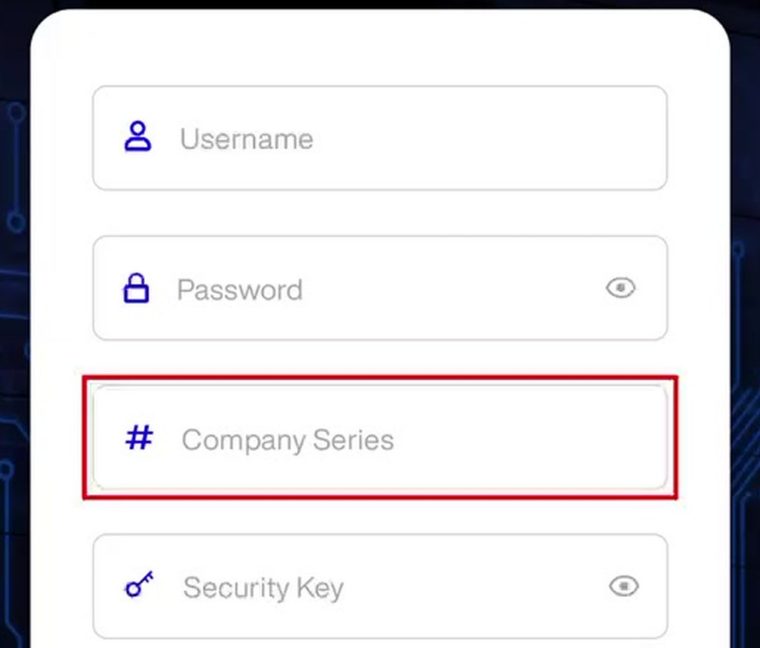 Pantalla de inicio del casillero Venegroup con los campos Username, Password, Company Series y Security Key