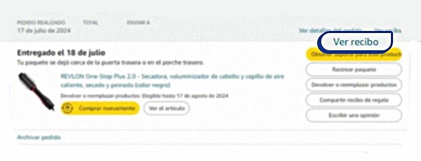 OPcion Ver recibo de Amazon